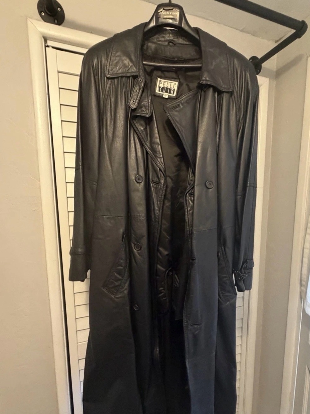 Pelle Cuir Men's Black Leather Trench Coat